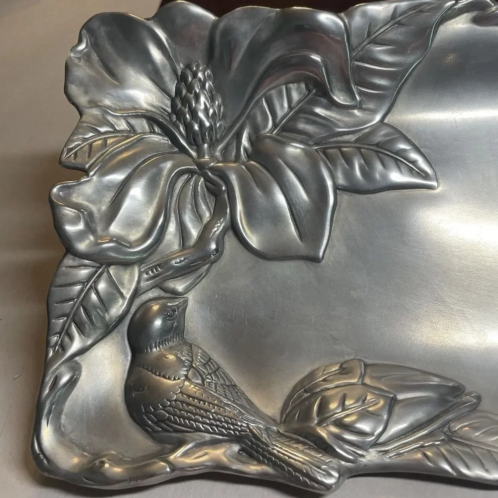 VTG 2000 Arthur Court Tray W/Magnolia, Bird & Butterfly  Silver With Box 11‎ X6